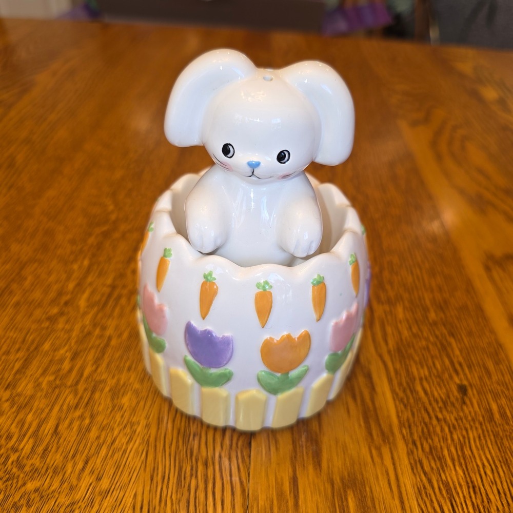 Nesting Easter Bunny Garden Salt & Pepper Shaker Set Pastel Spring Decor 2 pc